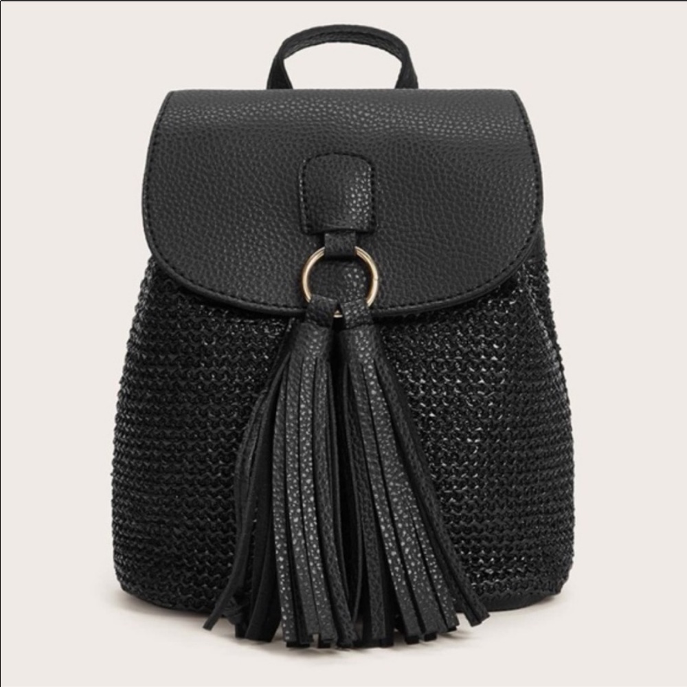 FIONNA Black Straw mini Backpack